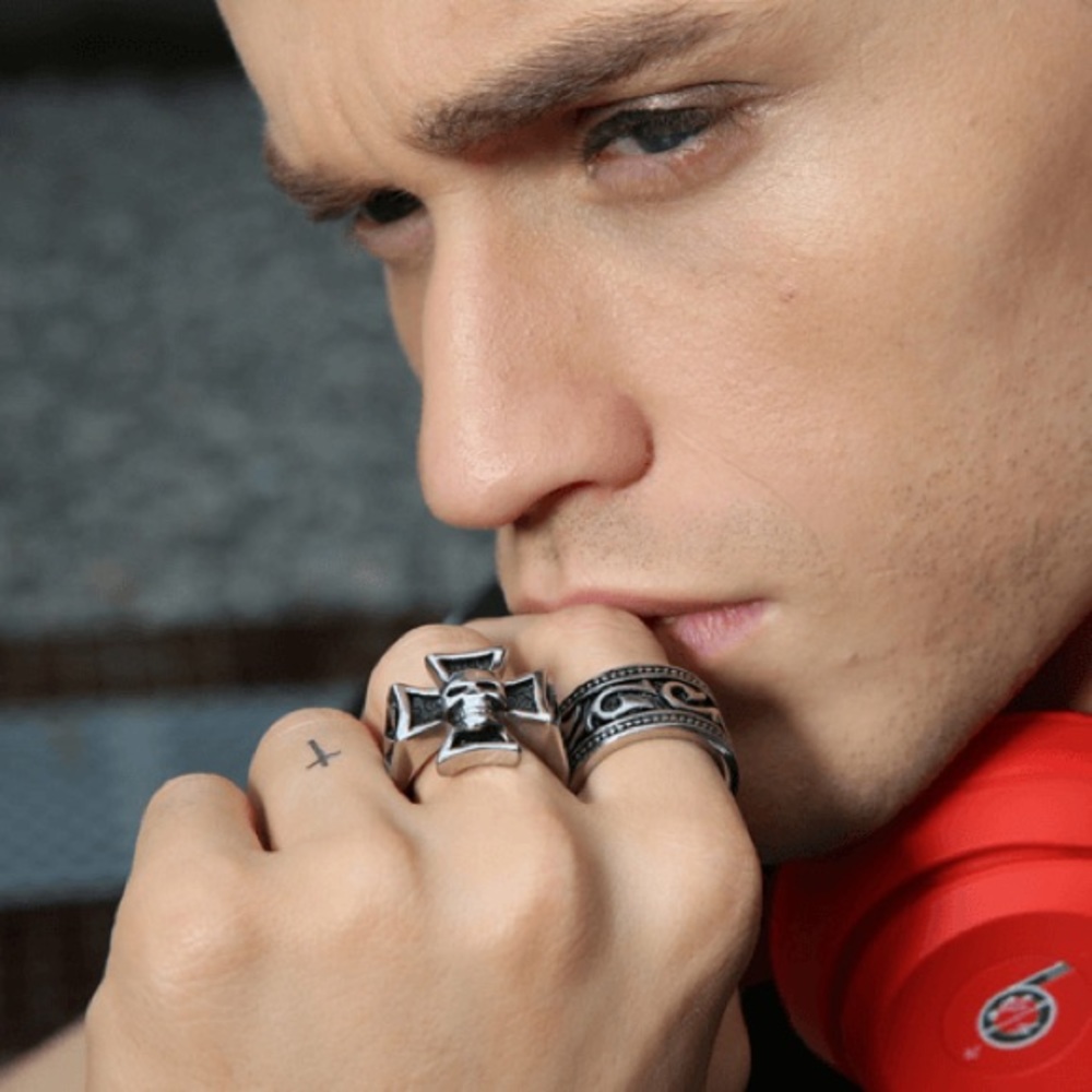 Skull Cross Ring Stainless Steel Silver Tone